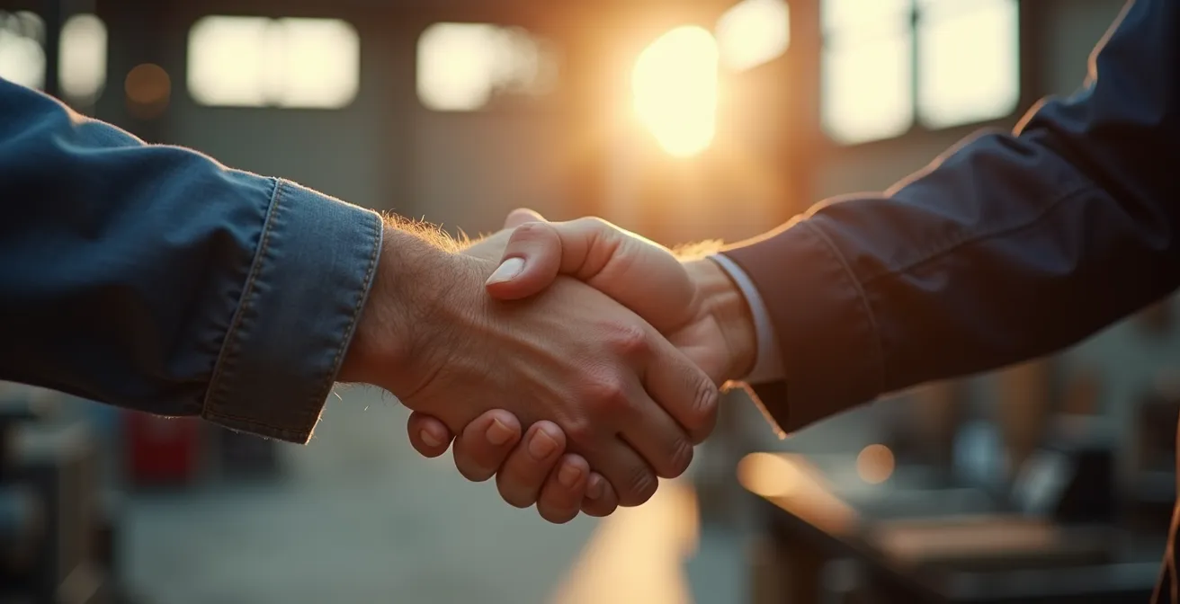 Professional handshake symbolizing business ownership transition
