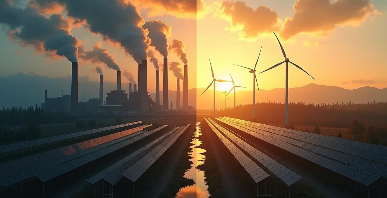 Wide aerial view of Canadian industrial and renewable energy infrastructure