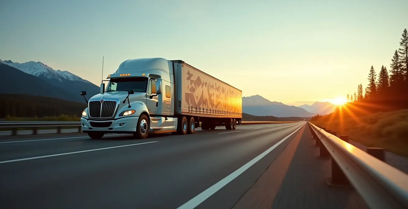 Commercial truck on Canadian highway approaching US border crossing
