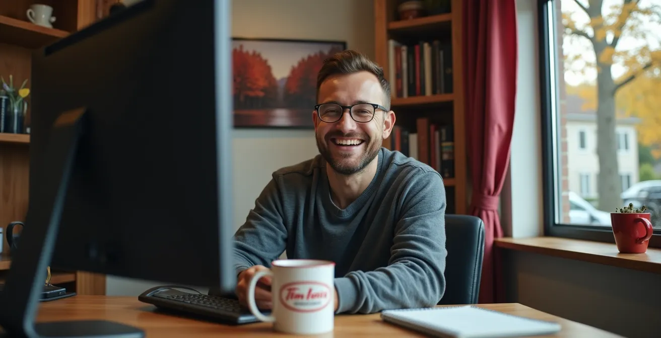 Remote senior developer in home office with Canadian elements