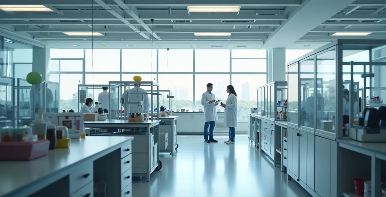 Modern R&D laboratory facility in Canada with researchers collaborating