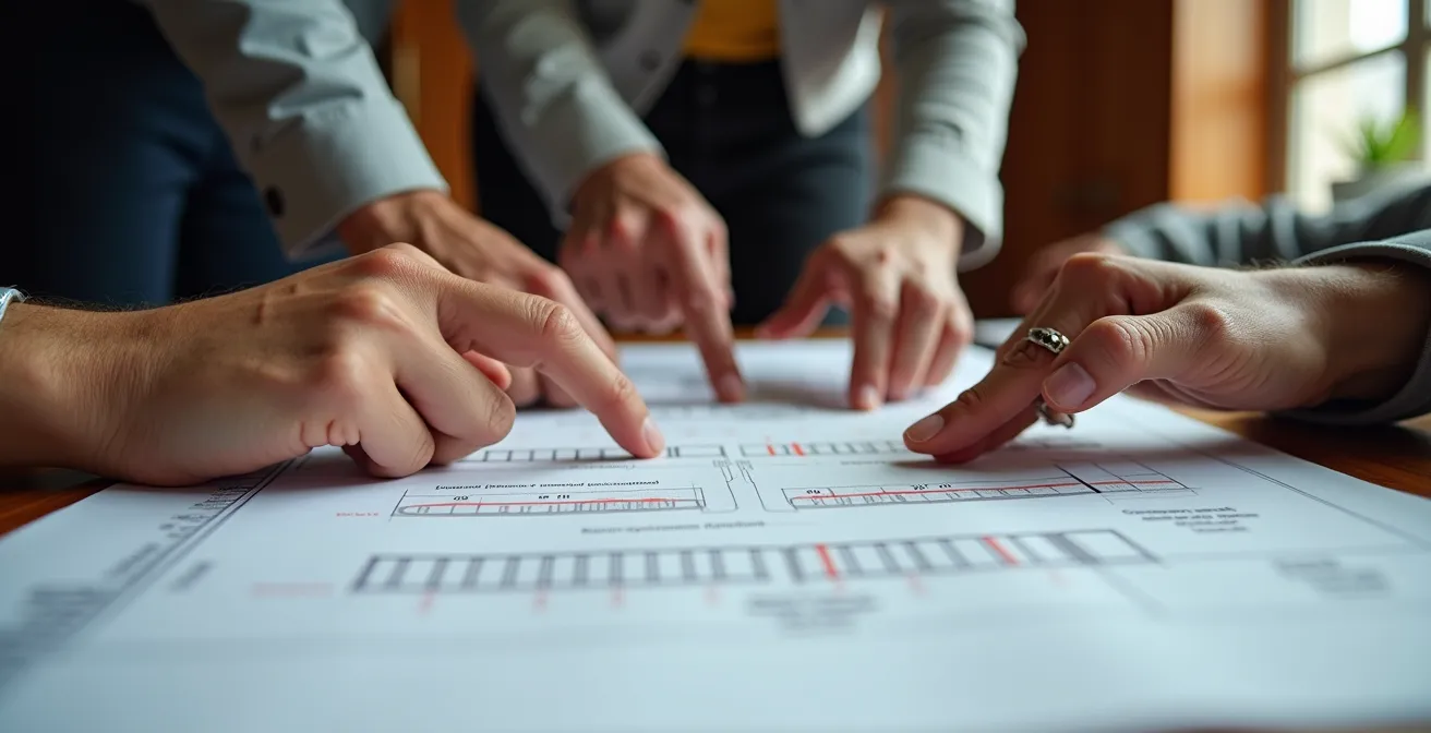 Diverse business partners including Indigenous leaders collaborating over infrastructure project plans