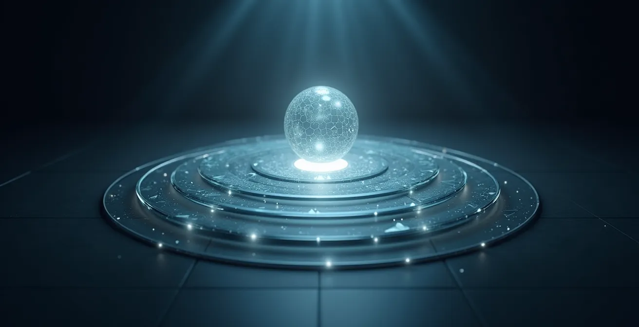 Abstract visualization of intellectual property protection layers in collaborative innovation environment