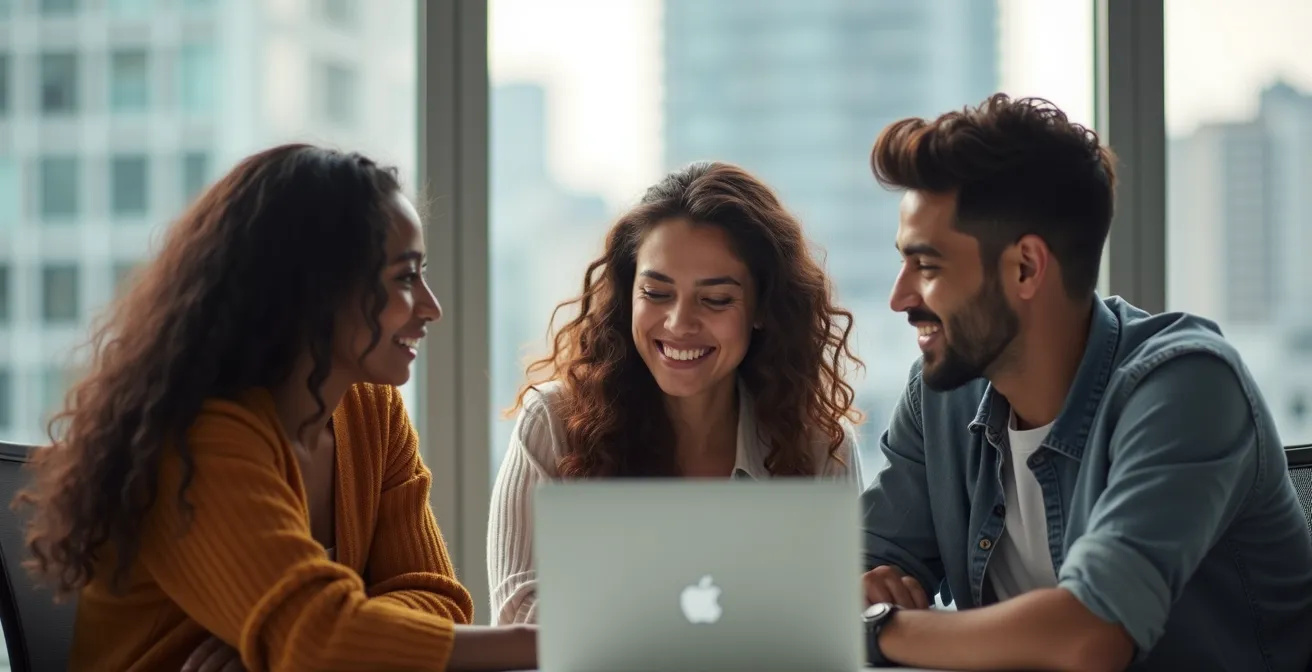 Wide environmental shot of diverse young professionals in collaborative Canadian workspace