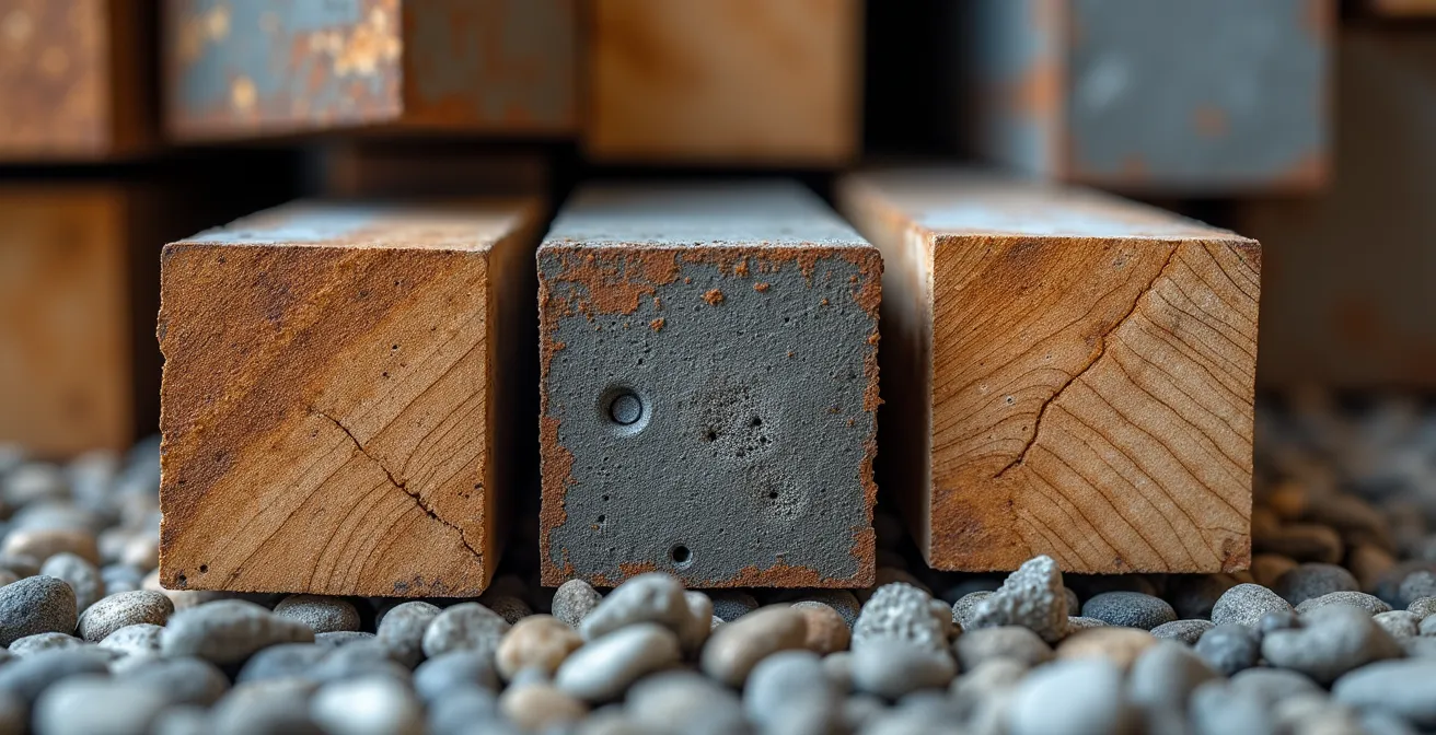 Extreme close-up of construction materials showing texture and quality